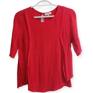 Aritzia Babaton Half Sleeve Red Crepe Blouse with Side Slits Small
